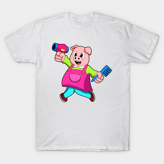 Pig as Hairdresser with Hair dryer & Comb T-Shirt by Markus Schnabel